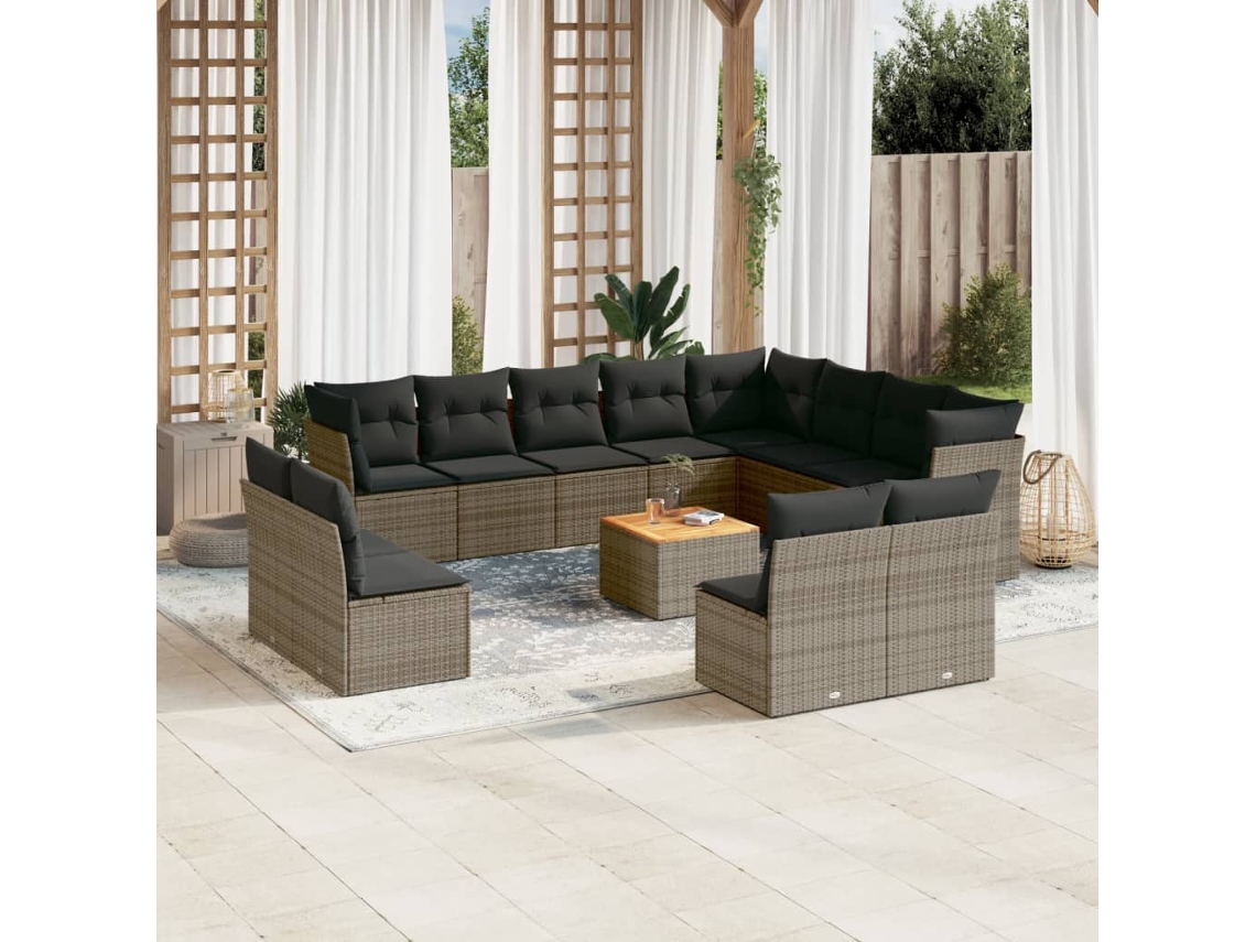 Conjunto de sofá de jardín de 13 piezas con cojines de mimbre gris DKD Home Decor