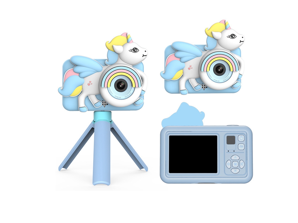 Cámara infantil 9600w de doble cámara, mini cámara digital portátil de dibujos animados, Bestia Azul