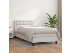 Cama Box Spring Con Colchón Cuero Sintético Blanco 90x190 Cm
