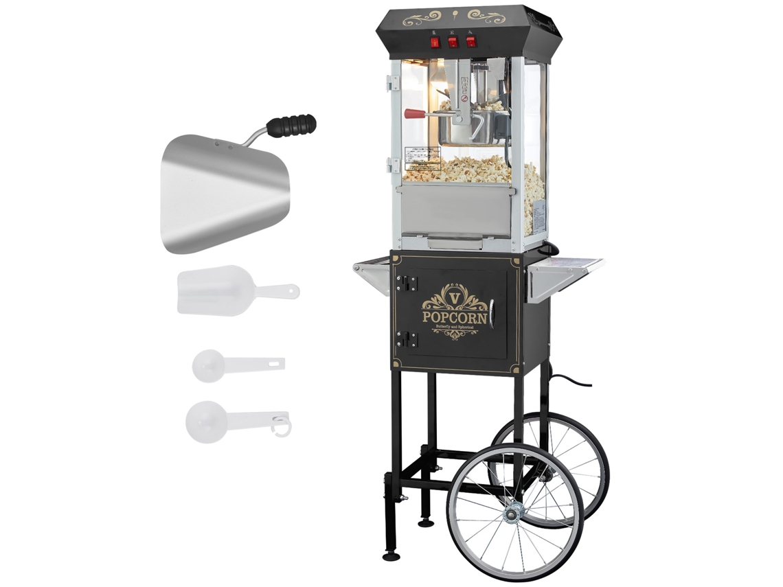 Máquina para hacer palomitas de maíz Succebuy de 850 W con carrito, capacidad de 8 oz, 48 tazas, color negro