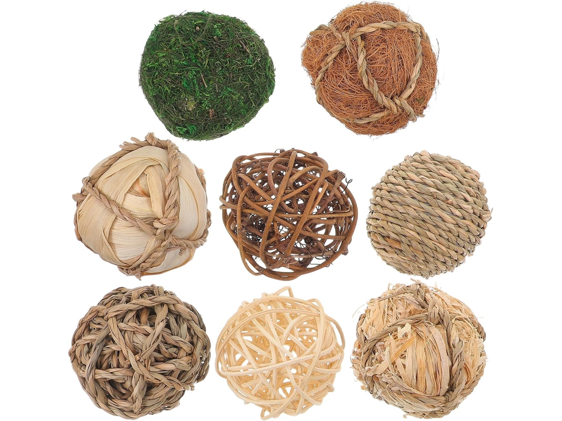 Juego 8 Bolas Decorativas Esféricas Naturales Ratán Tejido Ideales Rellenar Jarrones Rústicos Centros