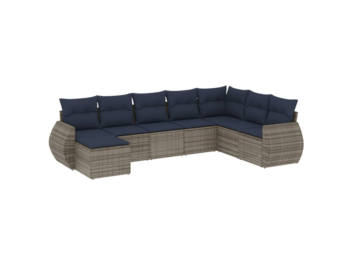 Conjunto de sofá de jardín de 8 piezas con cojines, ratán gris. EXCLUSIVO DE MAISON.