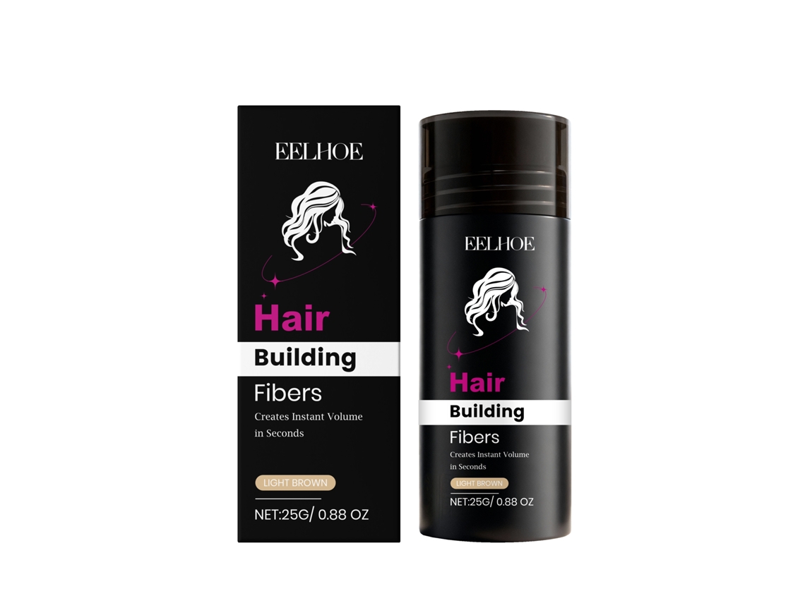 Polvo voluminizador de queratina para el cabello, color marrón claro.