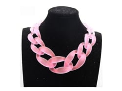 Collar Chunky Choker Vintage De Resina Acrílica Con Diseño De Bib Y Cadena 45cm Rosa