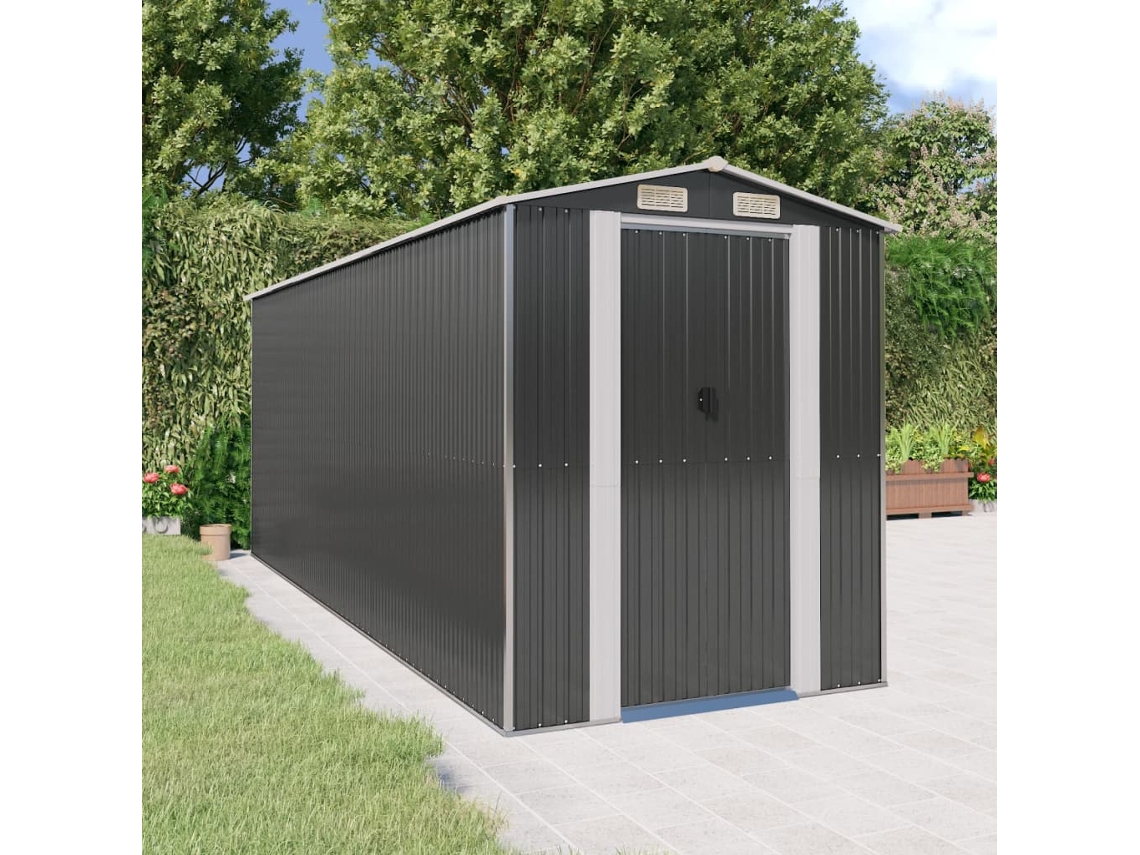Caseta de jardín de acero galvanizado antracita, 192 x 523 x 223 cm, DKD Home Decor
