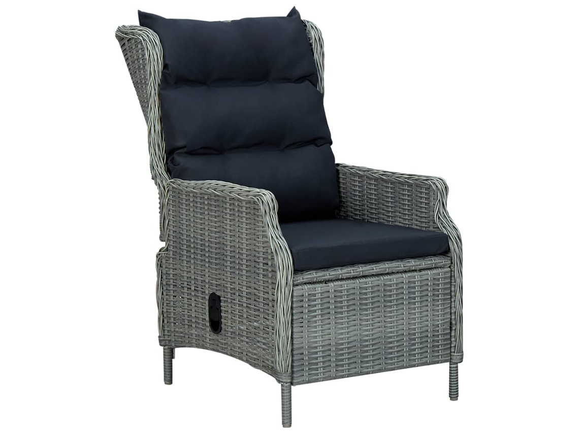 Silla de jardín reclinable DKD Home Decor con cojines, mimbre gris claro