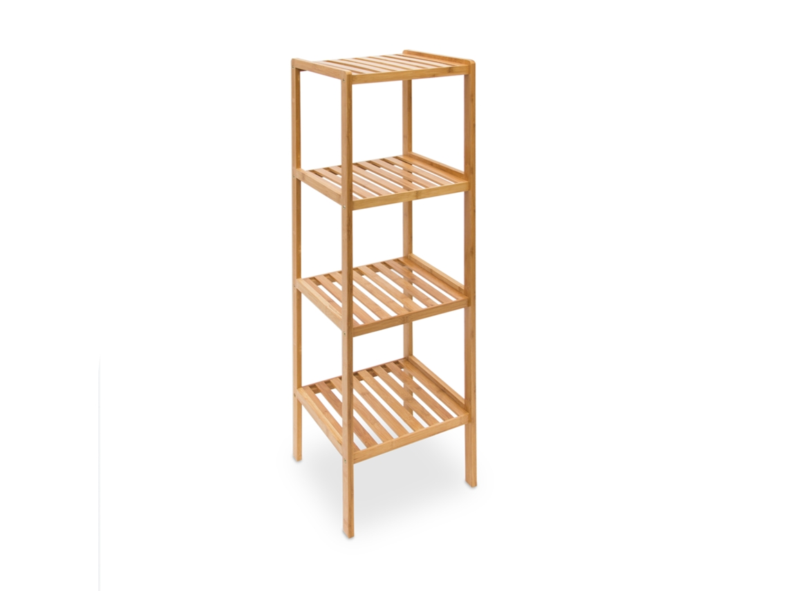 Relaxdays, Estantería Bambú Baño, Estante De Pie Cocina, Mueble Con 4 Baldas Abiertas, 110 X 34 X 33 Cm, Marrón Natural