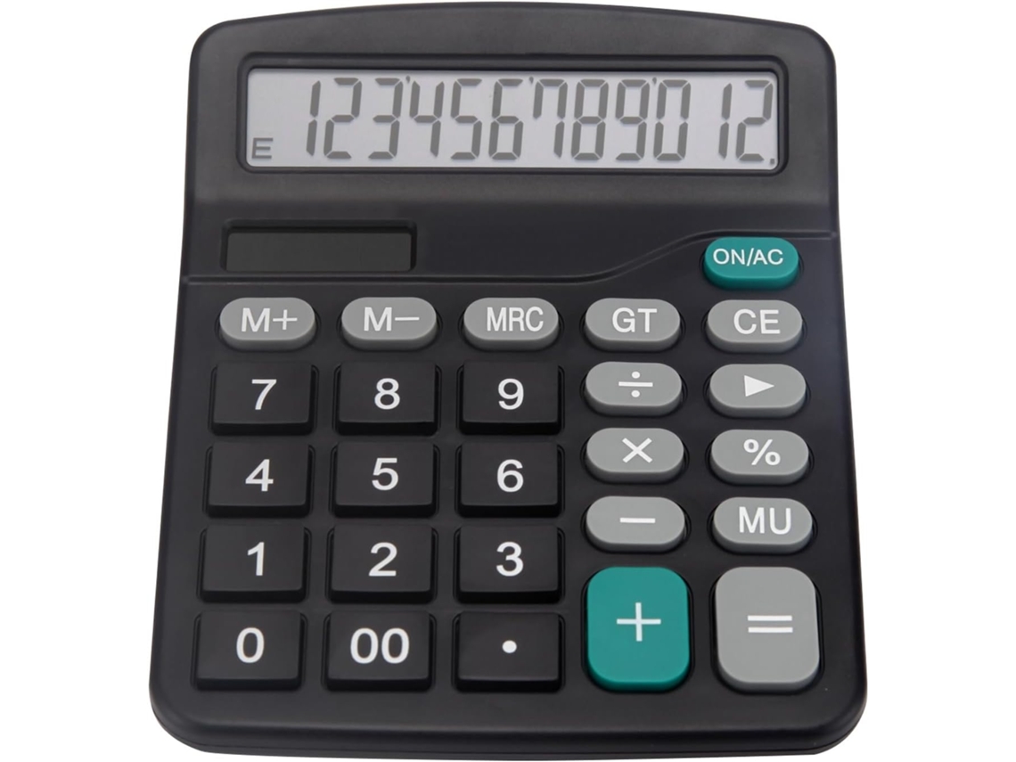 Calculadora solar de 12 dígitos, pantalla grande, modelo 837 negra, para oficina. Sfushos