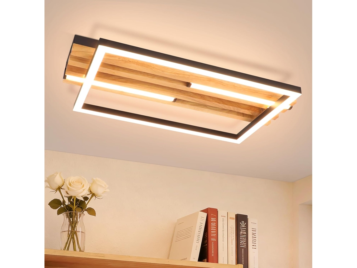 Nettlife Lámpara De Techo Led Moderna De Madera De 38 Cm Y 24 W, Lámpara De Techo Rectangular Negra, Luz Blanca Cálida De 3000 K Para Sala De Estar
