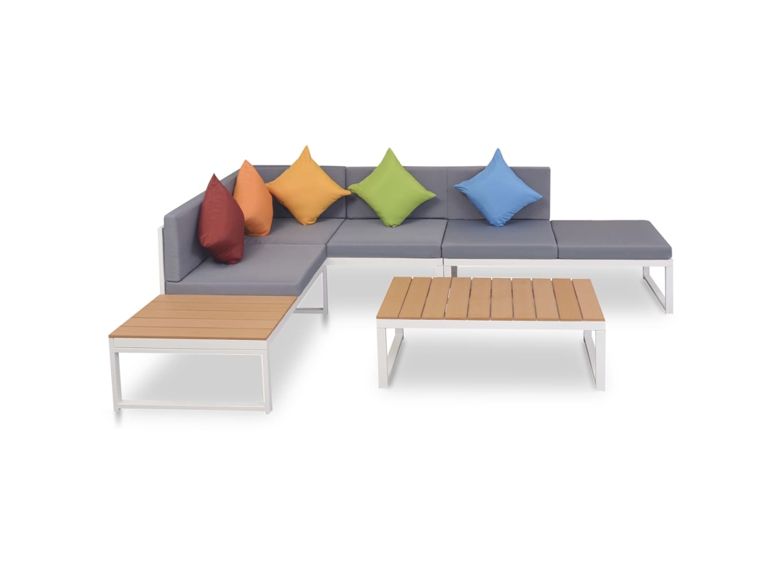 Conjunto de salón de jardín de 4 piezas con cojines de aluminio y WPC DKD Home Decor