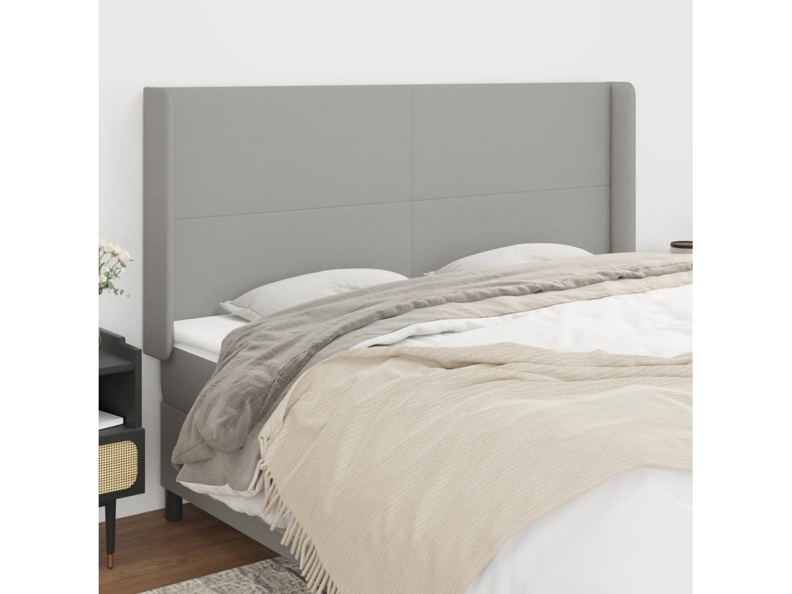 Cabecero Con Orejas De Tela Gris Claro 183x16x118/128 Cm