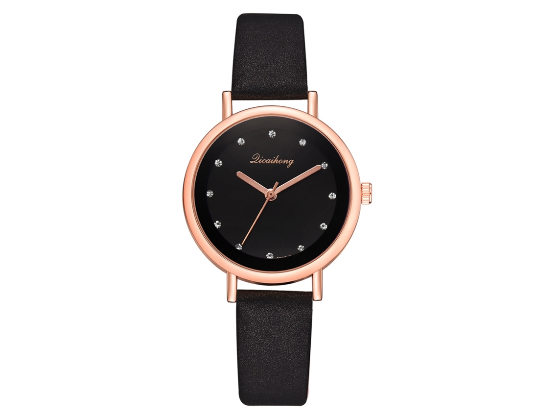 Reloj De Pulsera De Moda Para Mujer Con Correa De Piel Sintética Y Diamantes De Imitación, Movimiento De Cuarzo Negro.