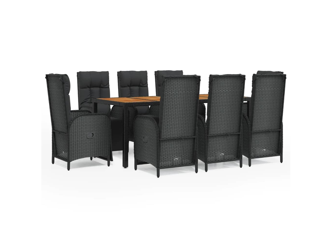 Maison Exclusive - Set De Comedor De Jardín 9 Pzas Y Cojines Ratán Sintético Negro