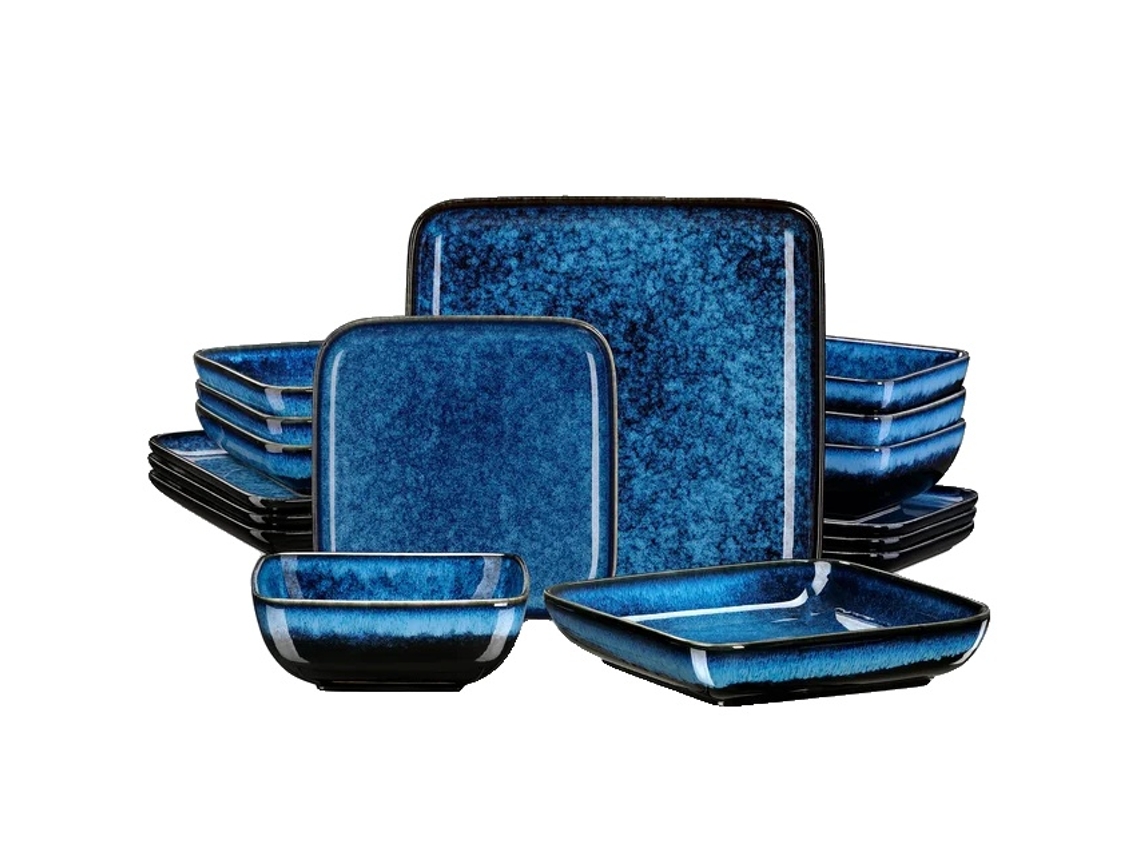 Juego de comedor, diseño cuadrado verde, material cerámico, azul, 16 piezas OEM
