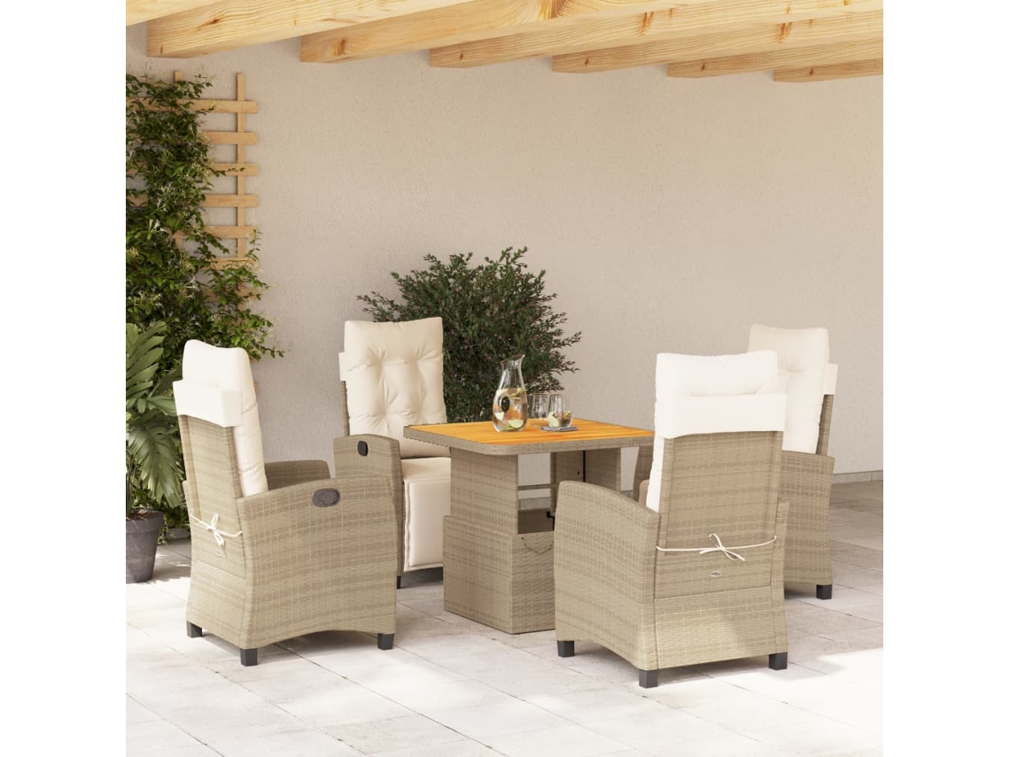 Juego de comedor de jardín de 5 piezas con cojines, mimbre sintético beige, Dkd Home Decor