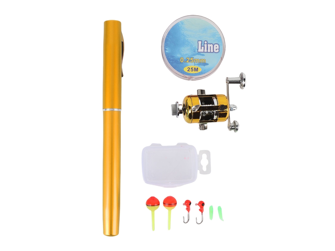 Cañita De Pescar Miniatura En Forma De Pluma Portátil Con Carrete Para Pesca Al Aire Libre Oro