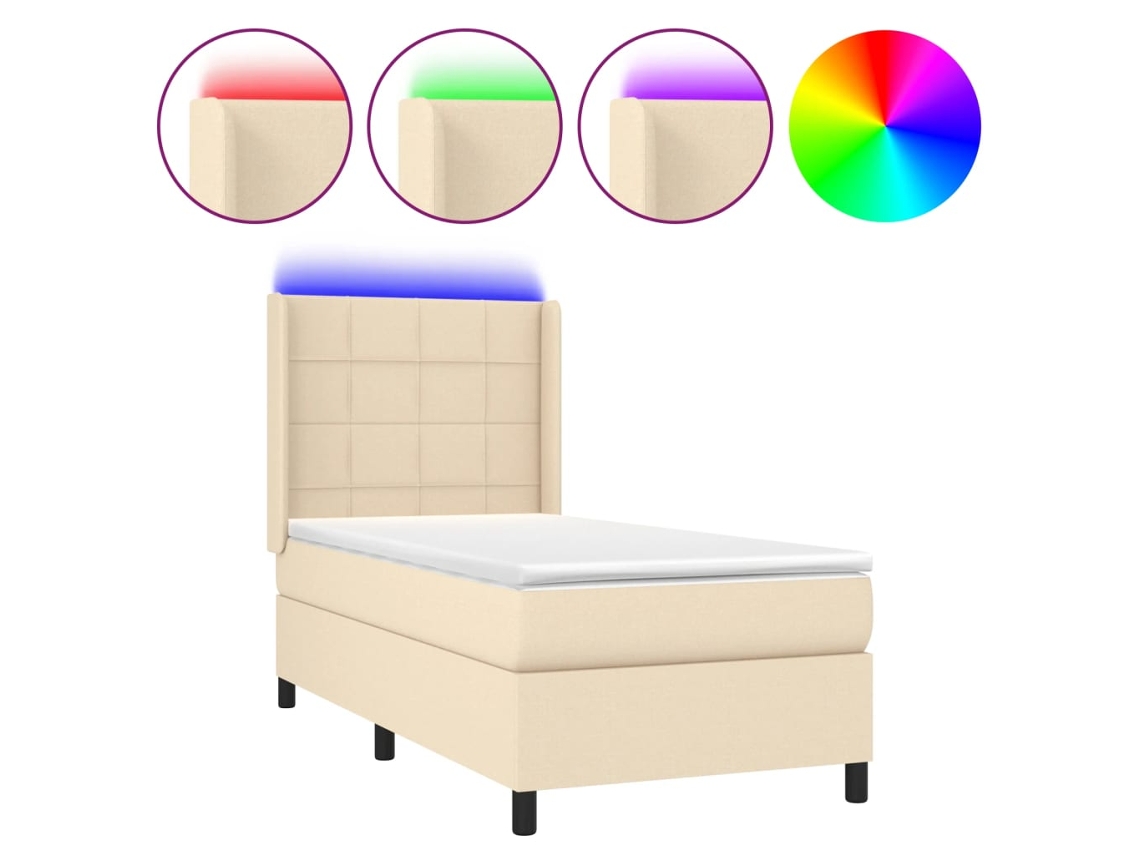 Maison Exclusive - Cama Box Spring Colchón Y Luces Led Tela Color Crema 90x190 Cm