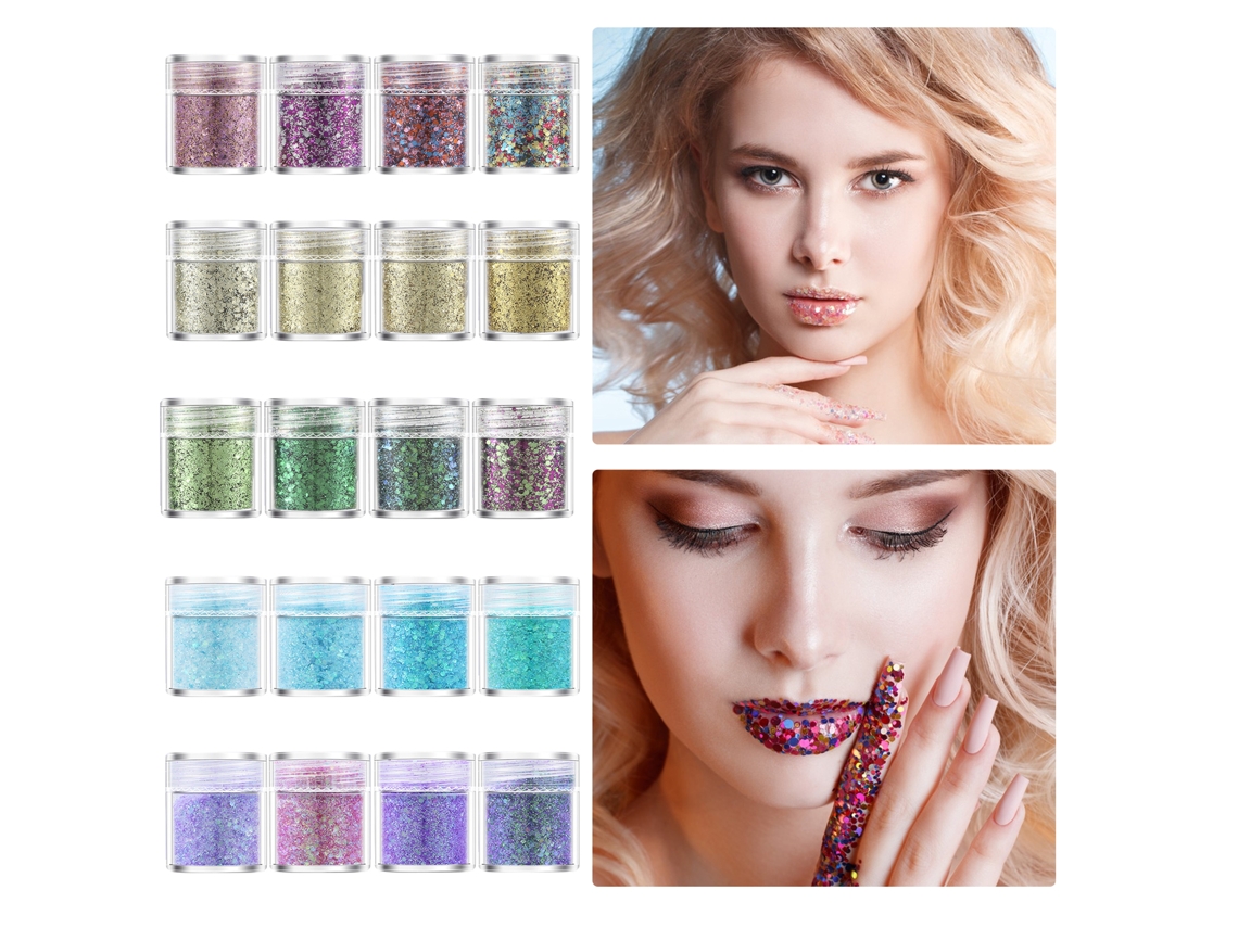 Conjunto De 4 Frascos De Pó De Glitter E Lantejoulas Mistas Para Maquiagem E Manicure