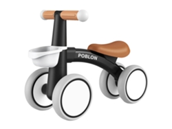 Bicicleta de equilibrio infantil, asiento ajustable, cuatro ruedas, negra.