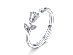 Anillo De Rosa En Plata De Ley 925, Ajustable Con Baño De Platino, Regalo Para Mujer.