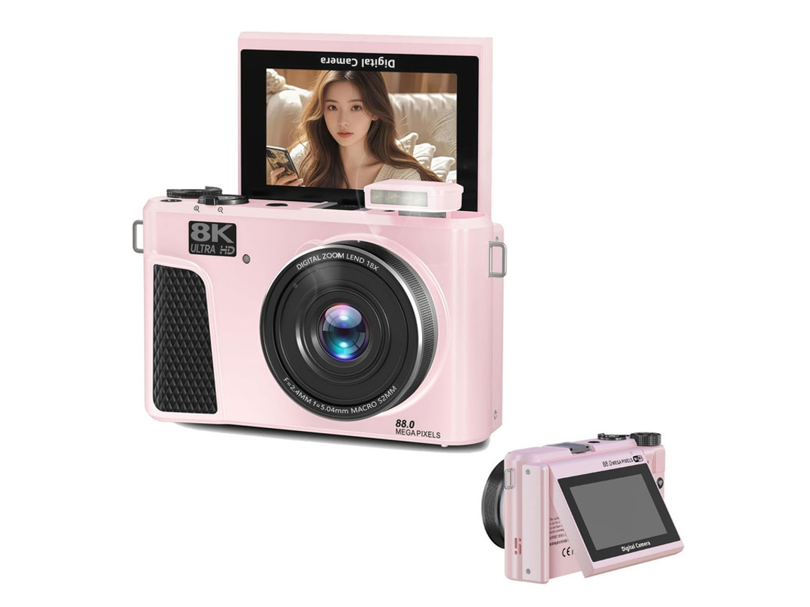 Cámara Digital Wd3 Szsmart 8k 88mp Autofocus Vlogging Con Wifi, Pantalla Flip 180° 3" Y Zoom 18x Para Youtube - Rosa