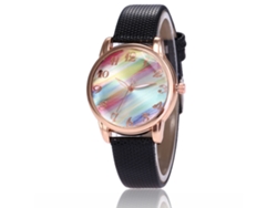 Reloj De Cuarzo Unisex Con Correa De Cuero Pu Dial Arcoíris Zhoulianfa (negro)