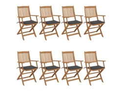 Sillas de jardín plegables DKD Home Decor de 8 piezas con cojines de acacia maciza
