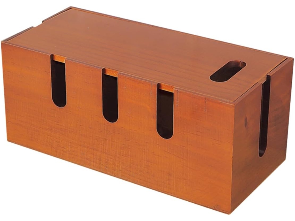Caja Organizadora De Cables De Madera Marrón Para Almacenamiento De Cables