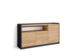 Aparador de comedor, 156x37x80cm, 3 puertas, armario de almacenamiento, roble y negro.