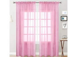 Rebe-cortinas Transparentes De Poliéster Con Volantes Estilo Lino Bgs 100x250 Cm Rosa