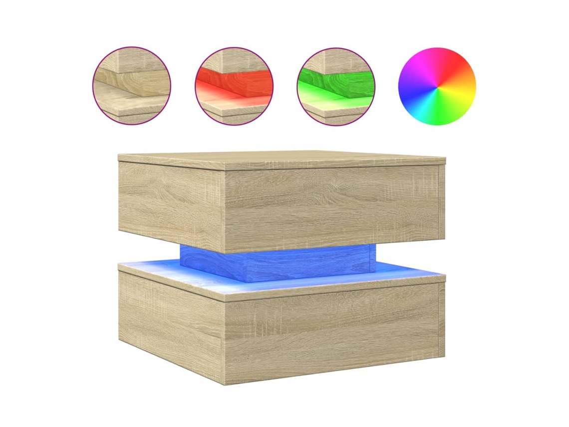Mesa de centro con luces LED, roble Sonoma, MAISON EXCLUSIVE (50x50x40 cm)