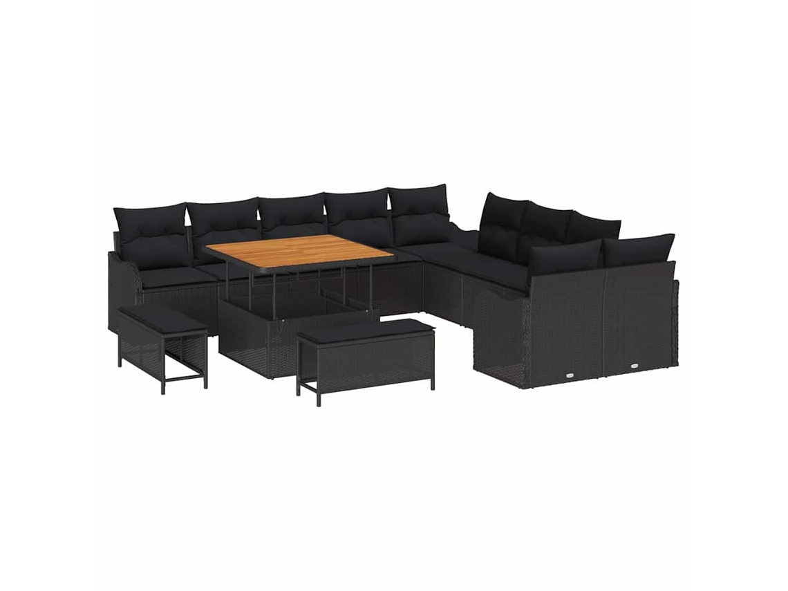 Maison Exclusive - Conjunto De Sofá De Jardín Con Cojín Con Almohada 13 Pcs Negro