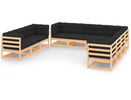 Conjunto 10 de muebles de jardín VIDAXL y cojines madera maciza pino