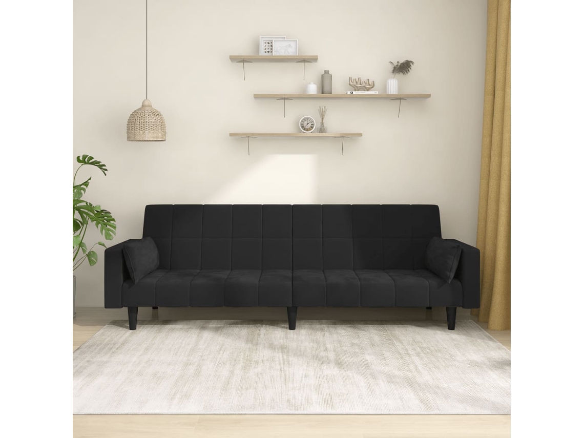 Sofá Cama De 2 Plazas Con Dos Almohadas Terciopelo Negro