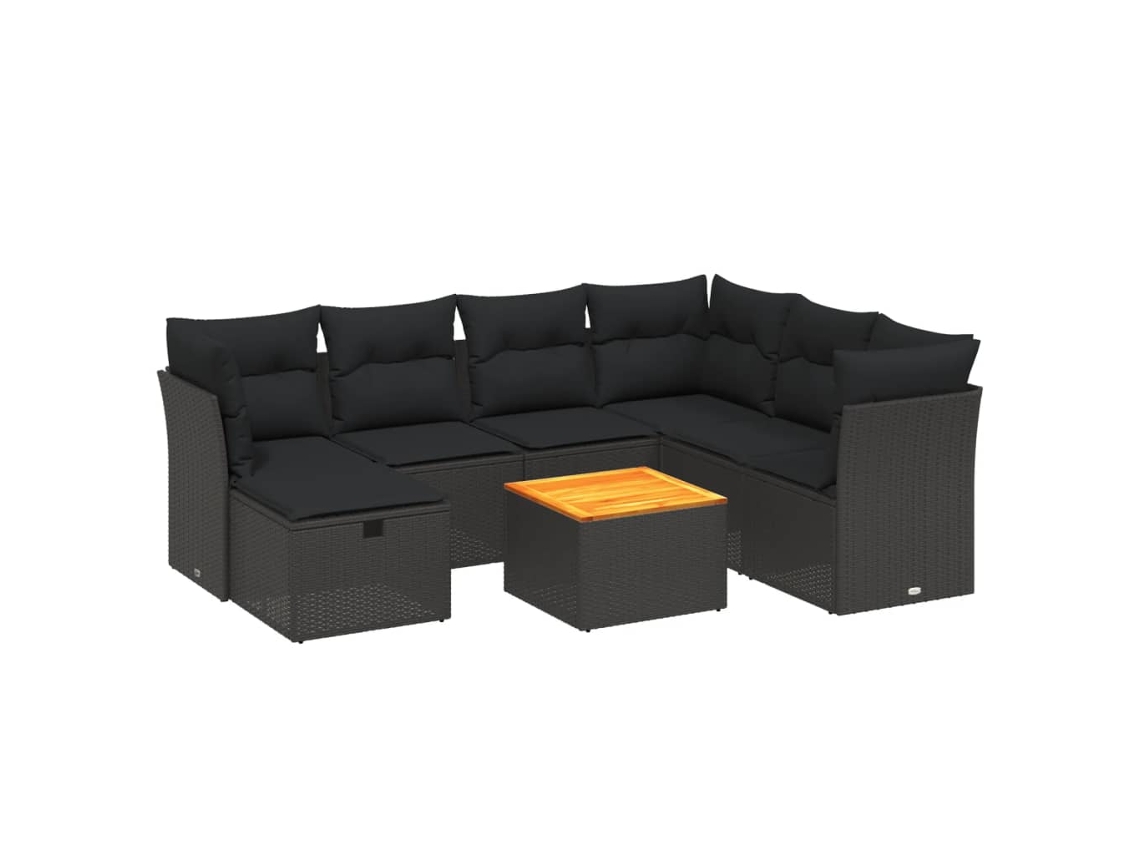Conjunto 8 de sofás de jardín VIDAXL y cojines ratán sintético negro