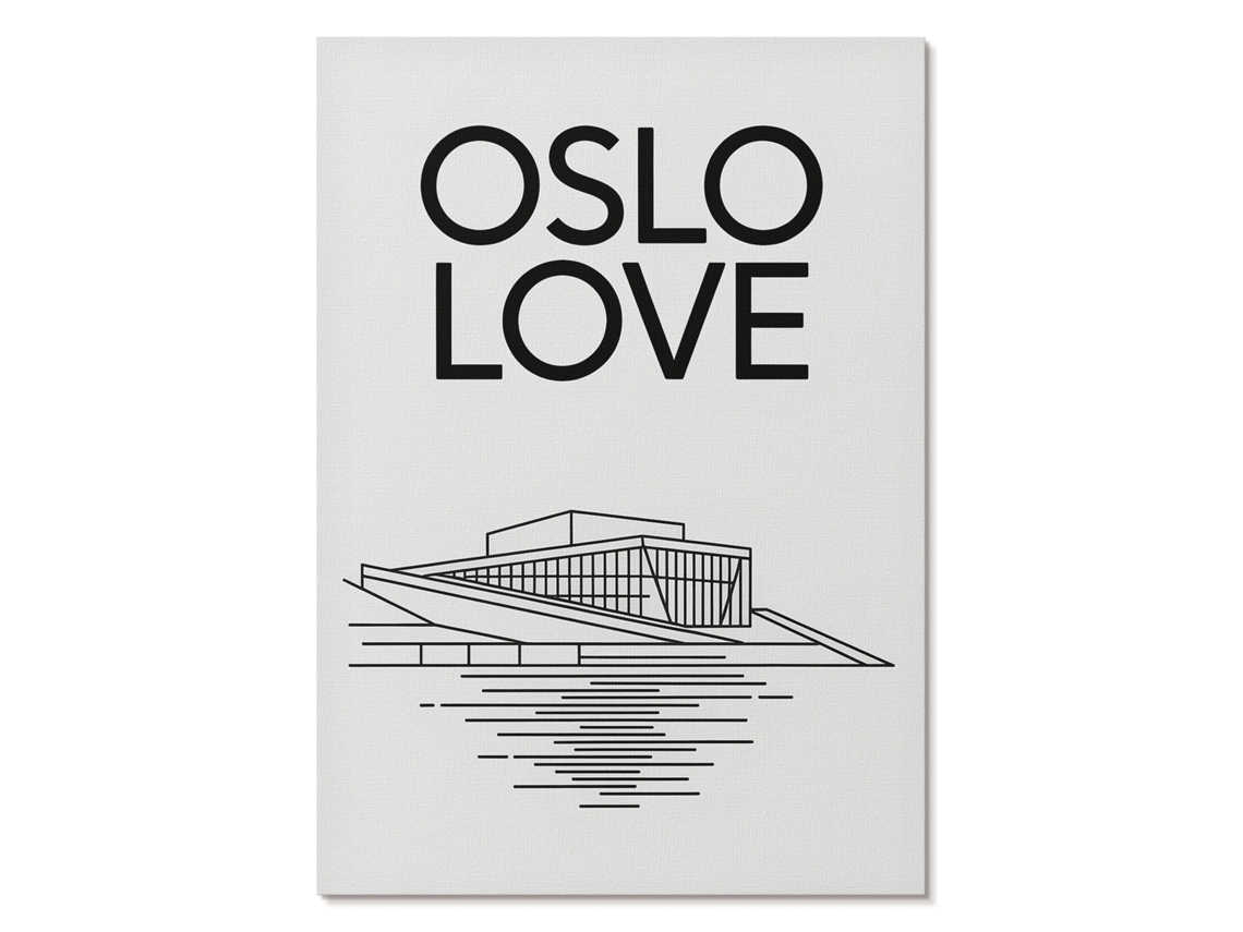 Póster en lienzo - Ilustración de Oslo, 29,7 x 42 cm, tamaño A3 - (negro, tipografía, moderno, arquitectura)