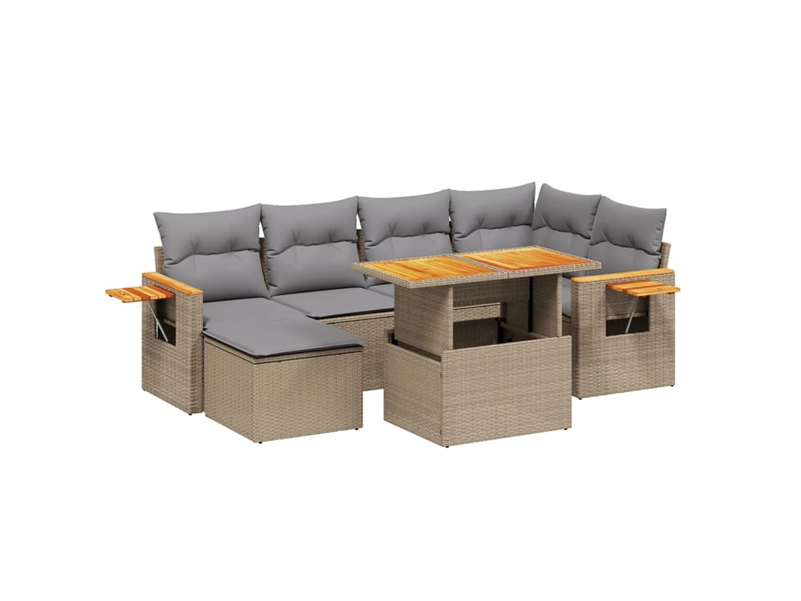 Conjunto 7 sofás de jardín VIDAXL y cojines ratán sintético beige