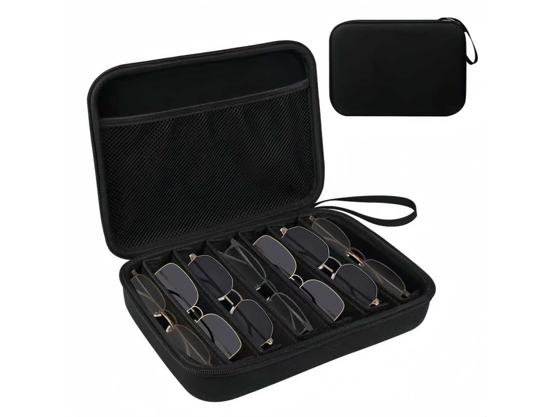 Estuche rígido para 7 gafas, con compartimentos, ajustable para hombres y mujeres, color negro Hexinyigjly