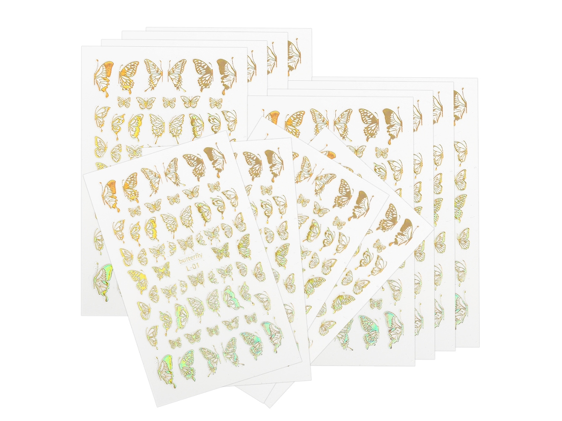 Omni-12pcs Pegatinas De Arte De Uñas Con Patrón De Mariposas Para Manicura Diy Moda Oro