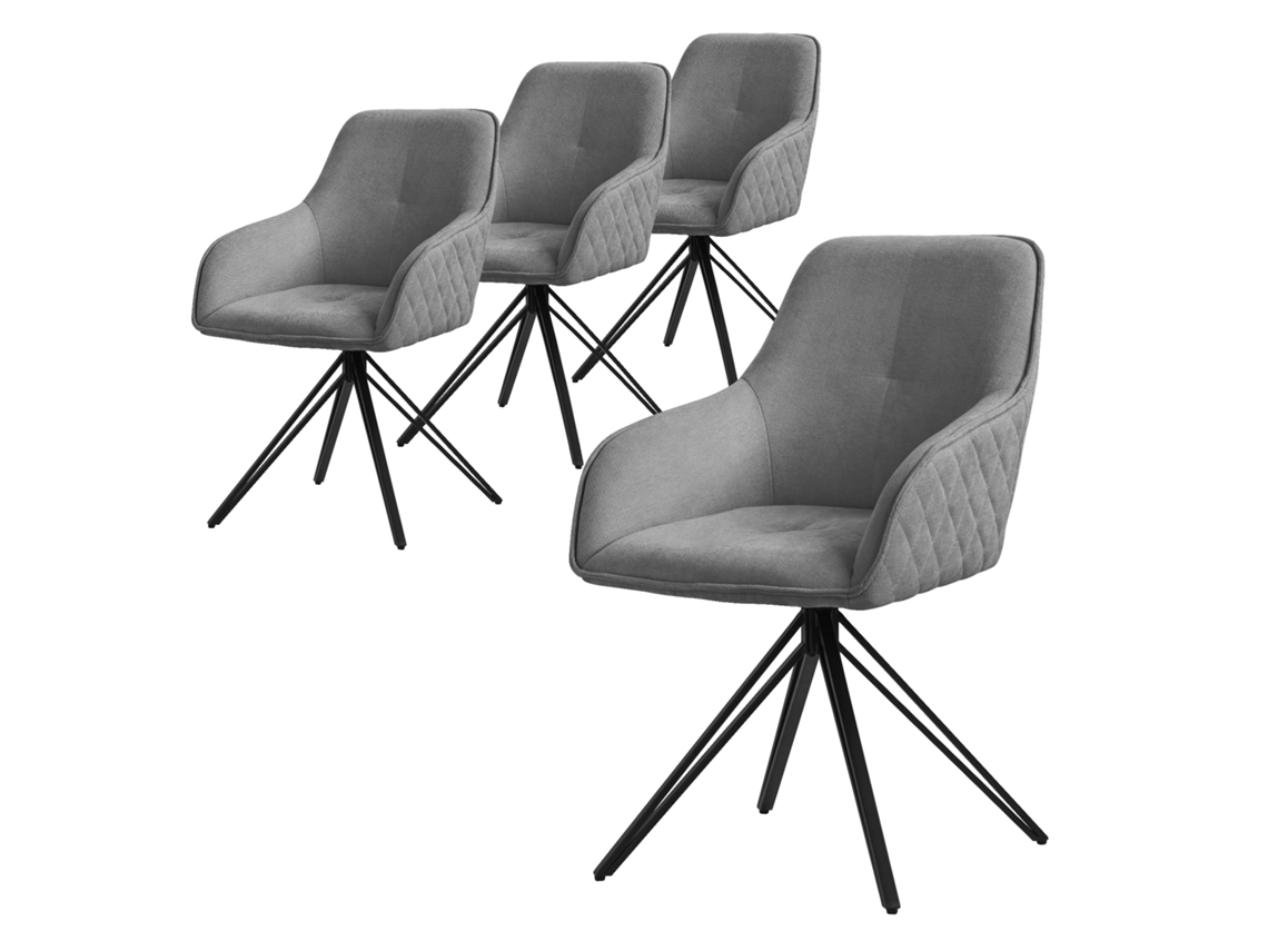 Sillas de comedor giratorias Juego de 4, tejido textil, gris, con reposabrazos/respaldo ML-DESIGN