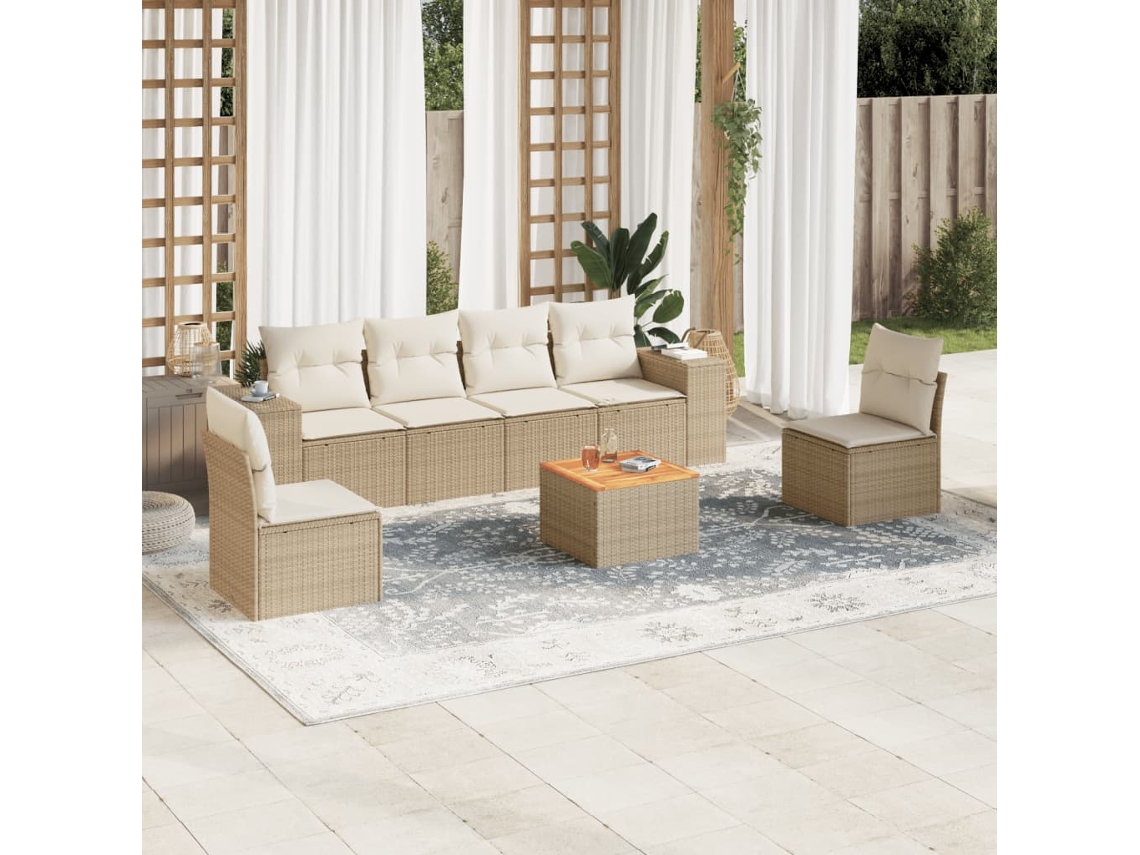 Conjunto de sofá de jardín de 7 piezas con cojines, mimbre sintético beige, Dkd Home Decor