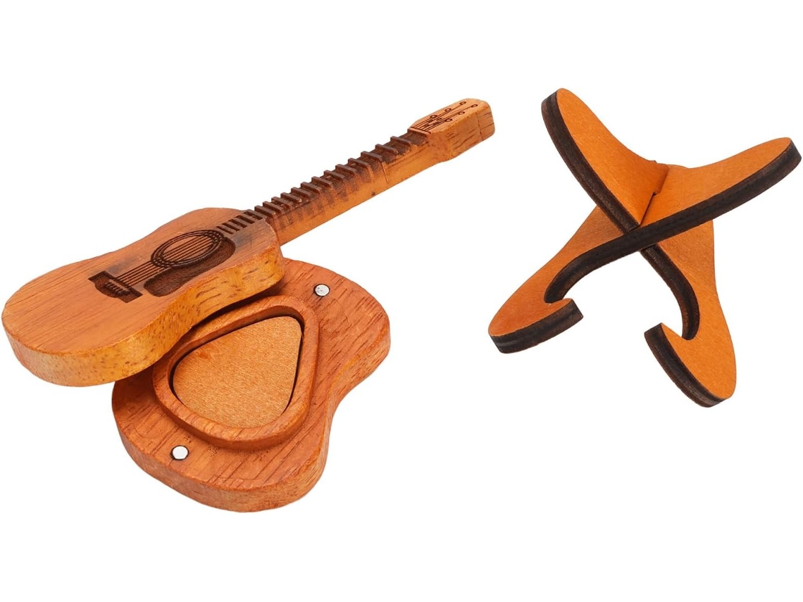 Estuche De Madera De Roble Para Púas De Guitarra, Caja Con Diseño Grabado Para Músicos Aficionados.