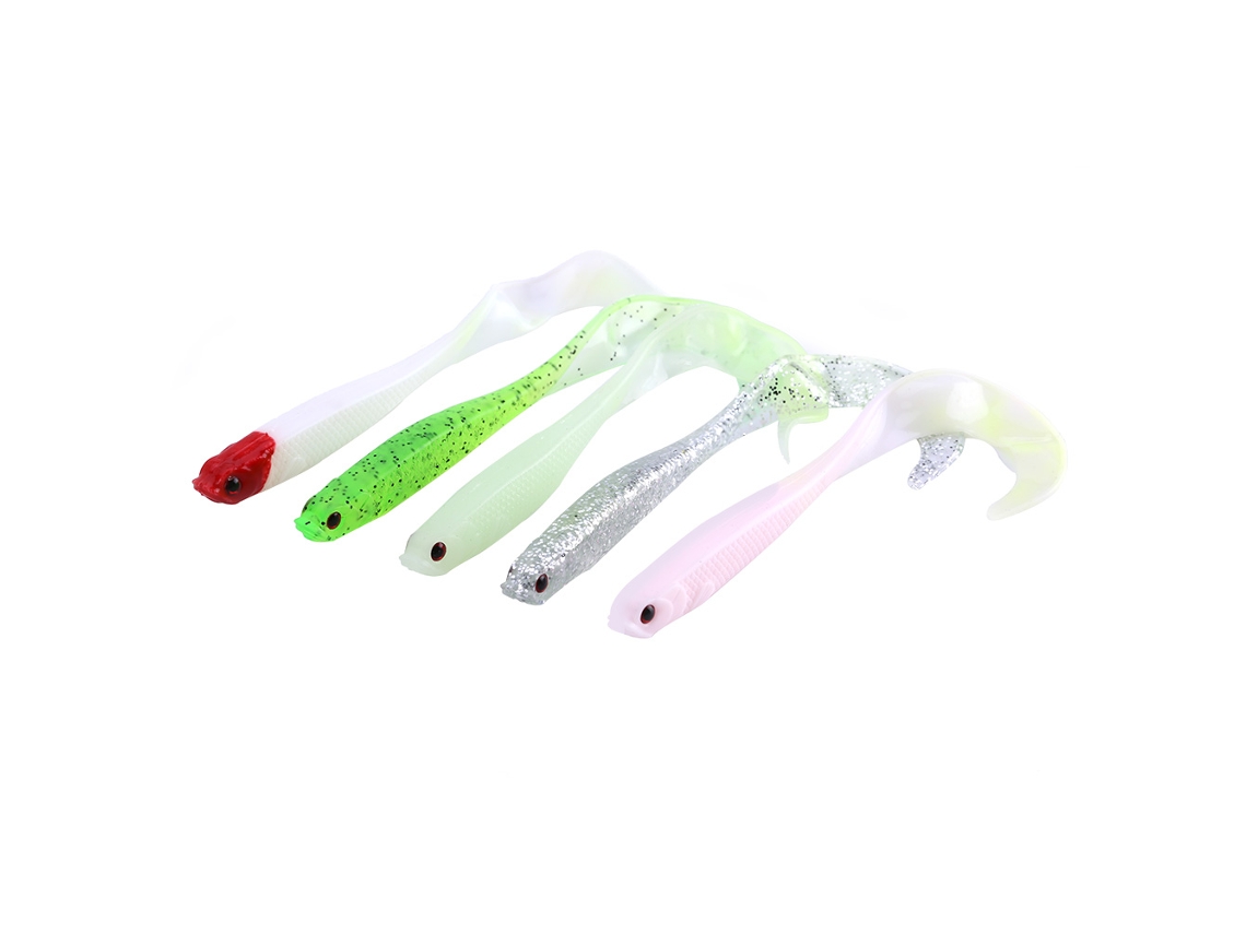 Danu26-5pcs Cebo De Pesca Suave Pvc 13cm Color Mixto Para Bass Y Snakehead Con Cola