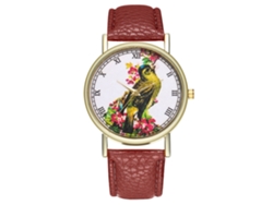Reloj De Pulsera Zhoulianfa Para Mujer Con Estampado De Pájaros, Esfera Redonda, Movimiento De Cuarzo Analógico, Color Café.