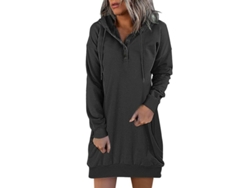 Vestido Rebe liso para mujer, ideal para invierno y otoño, con capucha, mangas largas, largo corto, talla XXL, color negro.