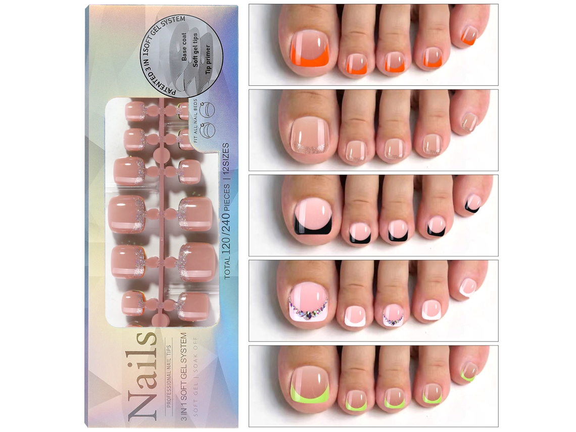 120pcs Pontes De Unha De Dedo Do Pé Em Gel Francês 12 Tamanhos Unhas Falsas Para Artesanato De Unhas Diy