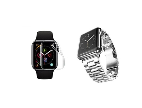 Kit de pulsera Brazalete Acero inoxidable Lux Tool Protector de Pantalla de gel Cubierta completa Apple Watch Serie 5 40 mm ATYULNM Gris