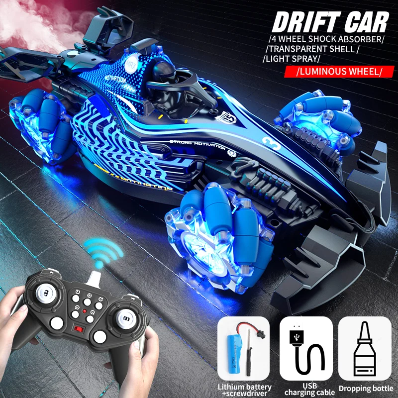 Luz de Pintura Carro de Controle Remoto Quatro Drift de Alta Velocidade Rotação Stunt Racing MDUG (azul)