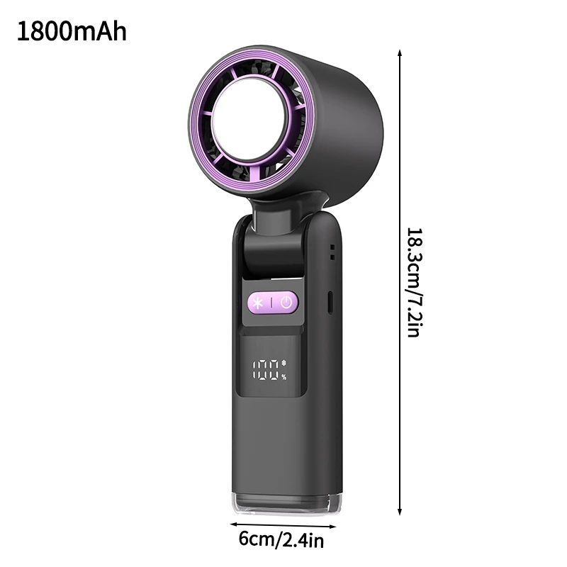 Ventilador De Mano Plegable (1800 Ah, Negro) Mini Ventilador Eléctrico Con Función De Refrigeración Ventilador De Mano Recargable Por Usb