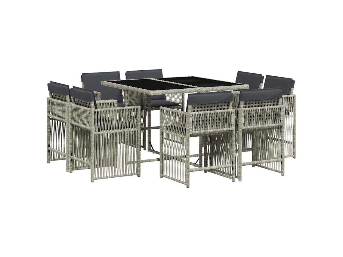Maison Exclusive - Set Comedor De Jardín 9 Pzas Cojines Ratán Sintético Gris Claro